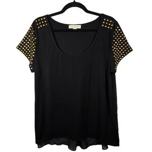 NICKI‎ MINAJ Black Studded Shoulder Sheer Hem Tunic Top Plus Size 2X